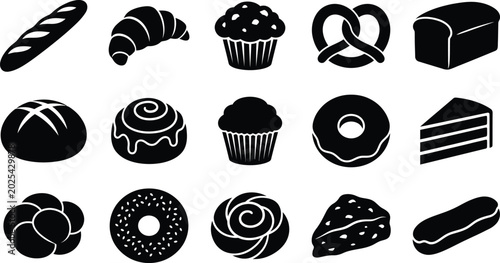 Bilde på lerret Black and white bakery assorted sweet and savory breads and pastries sweets dess
