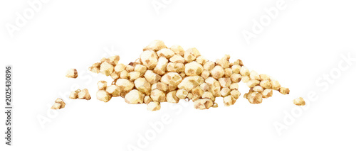 Chopped nuts pile isolated on background. Hand painted ingredient watercolor illustration for bakery packaging, confectionery branding, dessert menus, snack labels and food design.