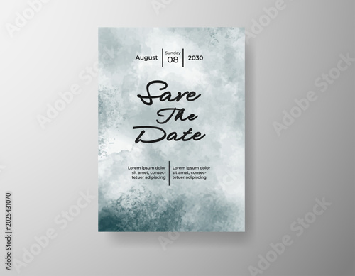 Luxury wedding stationery design with artistic watercolor splash and elegant script text arrangement 