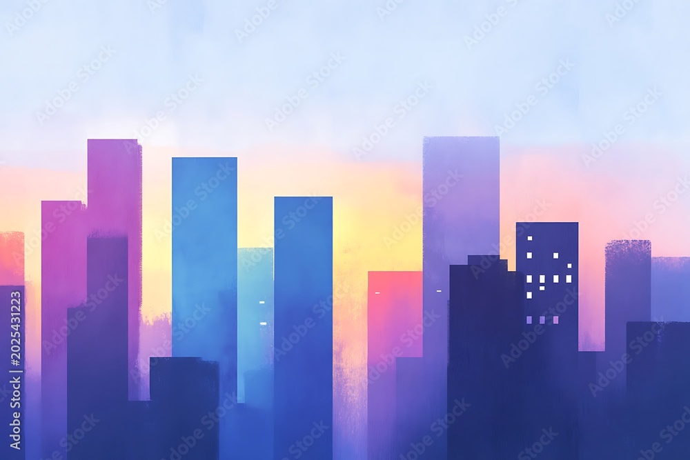 Fototapeta premium Vibrant cityscape at dusk