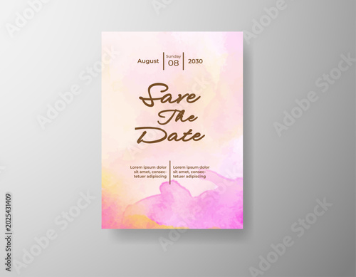 Luxury wedding stationery design with artistic watercolor splash and elegant script text arrangement 