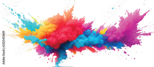 Photos Dynamic cloud of red blue yellow powder exploding powder paint explosion white b