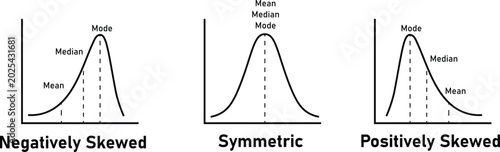 Cuadro en lienzo Skewness Distribution Diagram Negatively Skewed Symmetric Positively Skewed Mean