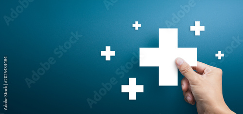 Business for Profit, Benefit, health insurance, Development and growth concepts. Represented by a plus sign with copy space