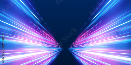 фотографія Urban neon expressway with glowing blue purple streaks and laser light trails fo