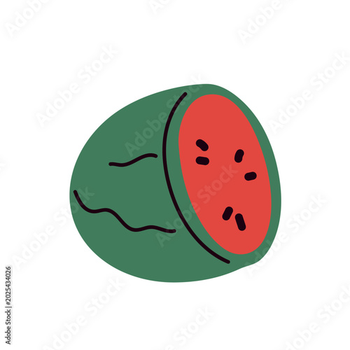 Watermelon cut half. Fresh ripe water melon fruit piece with sweet red pulp, ...