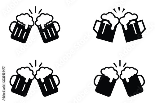 Clinking beer mugs celebration icon set