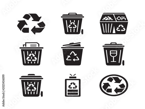 Set of recycling bin icons in flat style vector illustration