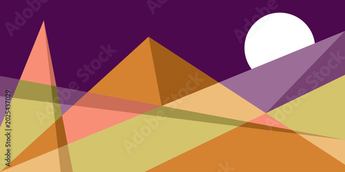 Abstract geometric mountain and moon background with triangles