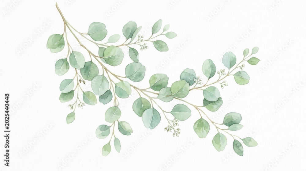 Obraz premium Fresh Green Leaves Illustration with Soft Watercolor Details
