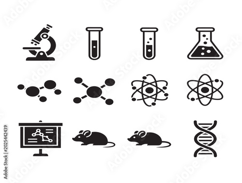 Vector illustration of laboratory equipment and molecules in flat style