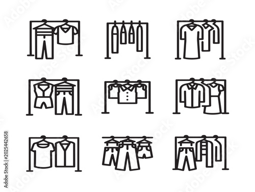 Vector illustration of clothing racks with casual and formal apparel in flat style