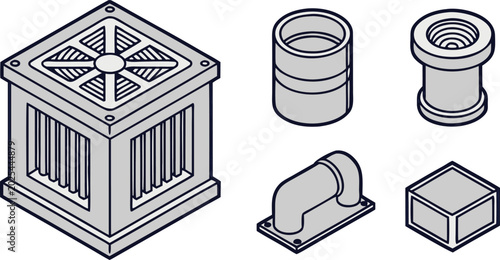 Bild auf Leinwand Isometric diagram of hvac air handling unit, ducts, and ventilation components i