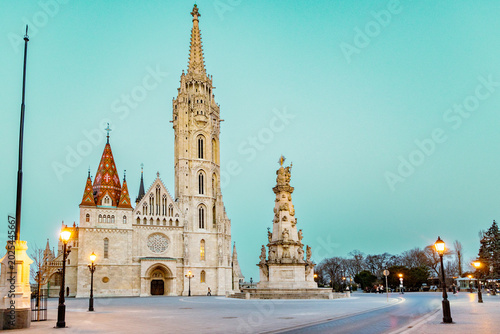 Bild auf Leinwand the Matthias Church in Budapest at blue hour  Hungary  Europe