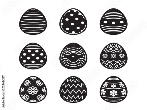 Easter eggs vector illustration with decorative patterns in black and white style