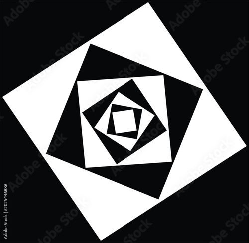 Obraz na plátně Minimalist geometric spiral of rotating squares, black and white optical illusio