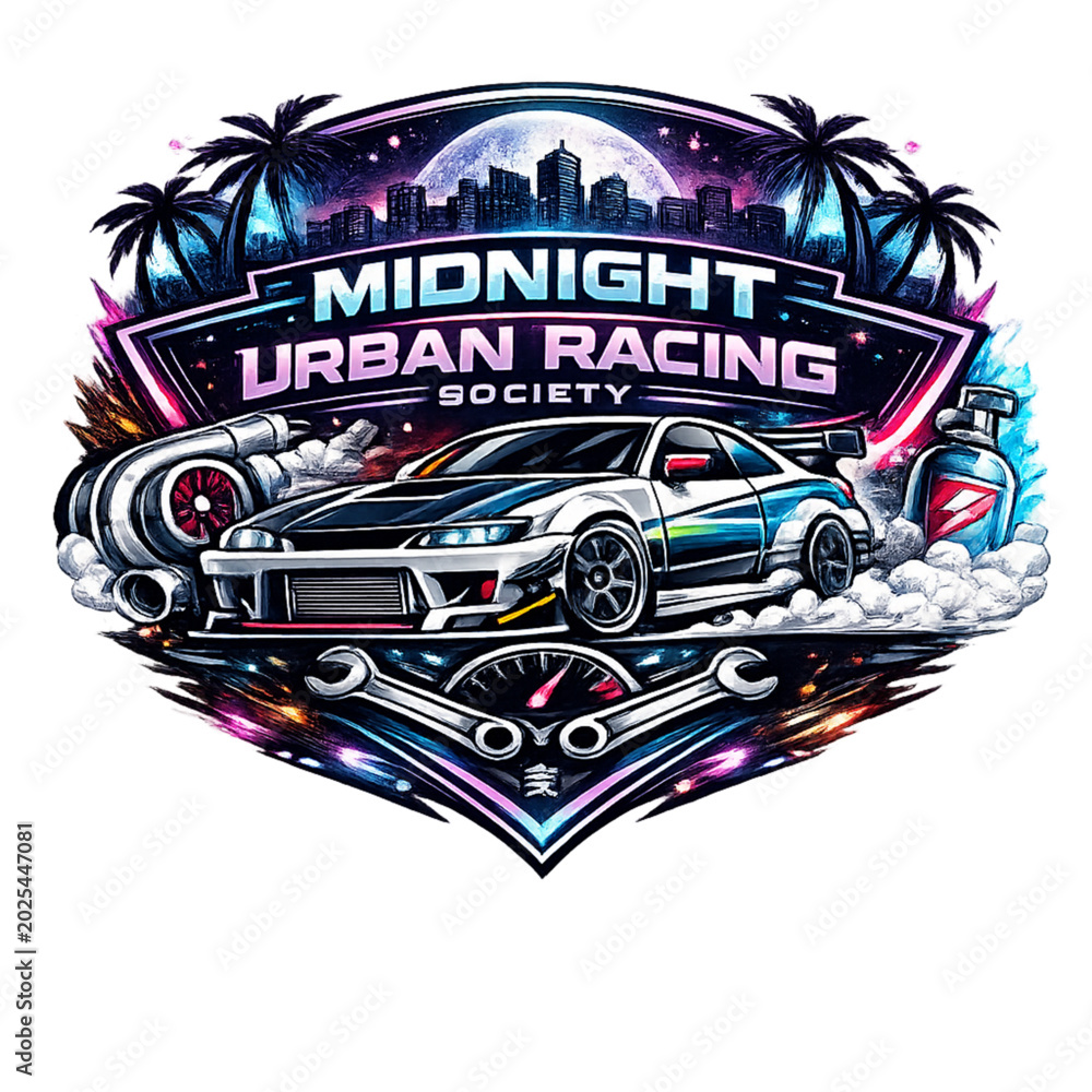 Obraz premium midnight racing society, racing logo, street racing emblem, motorsport branding, aggressive typography, speed concept, custom car logo, performance automotive, bold emblem, racing badge, underground r