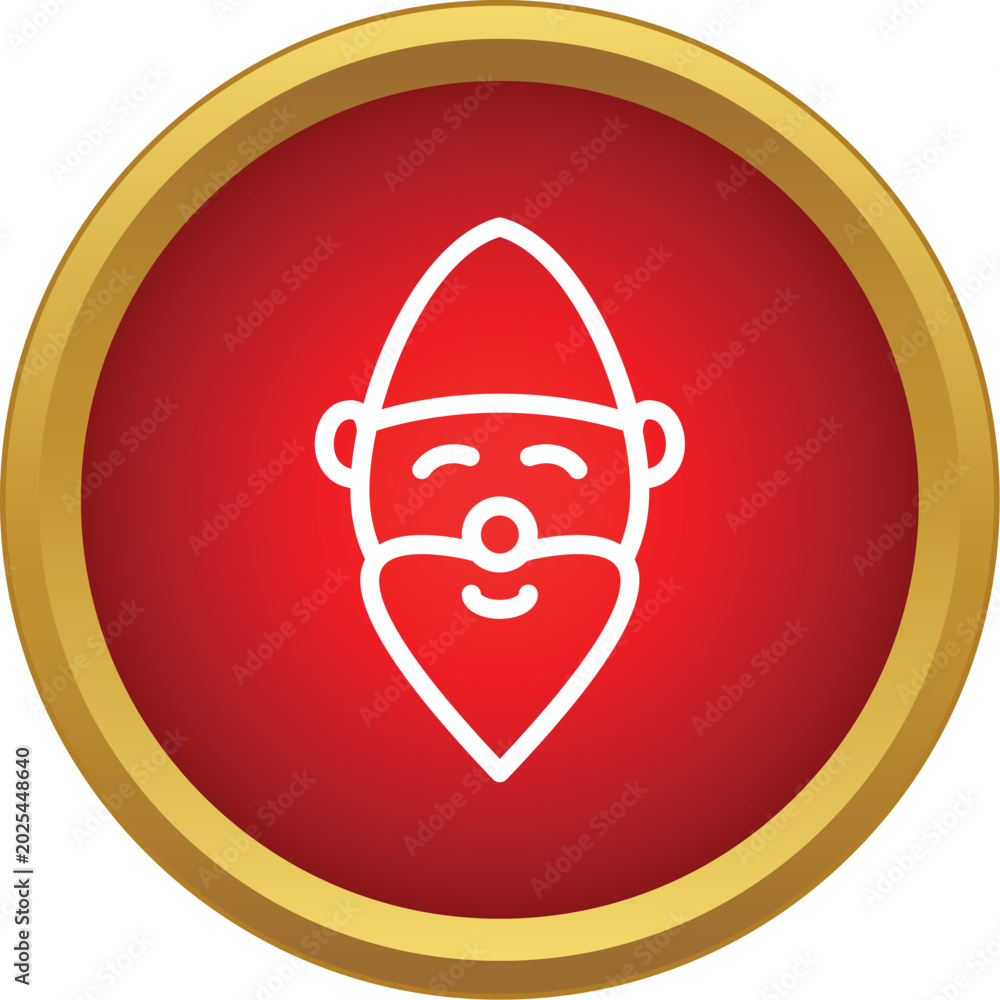 Obraz premium White outline of a bearded gnome head with a pointed hat inside a red circle button