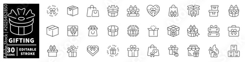 Fényképezés Collection of gifting and shopping icons with editable stroke