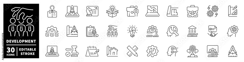Fototapeta premium Business development icons collection for startup growth and project management