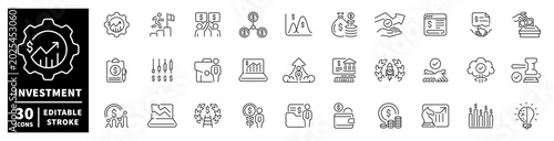 Collection of financial and investment icons with editable stroke
