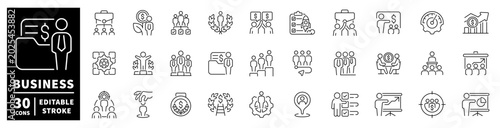 Collection of business and finance icons representing growth and teamwork