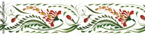 Vector floral seamless border pattern from hand painted flowers on a white background