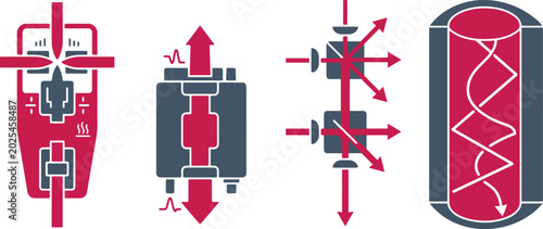 Obraz na płótnie Optical physics and laser beam manipulation equipment set showing light refraction and fiber optic transmission concepts