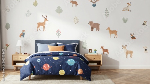 Kids bedroom wallpaper mockup interior