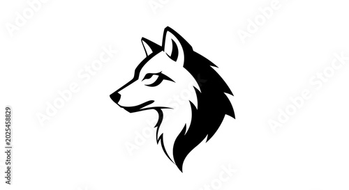 Photos A stylized black and white profile illustration of a wolf's head, looking alert and focused, suitable for a logo or icon