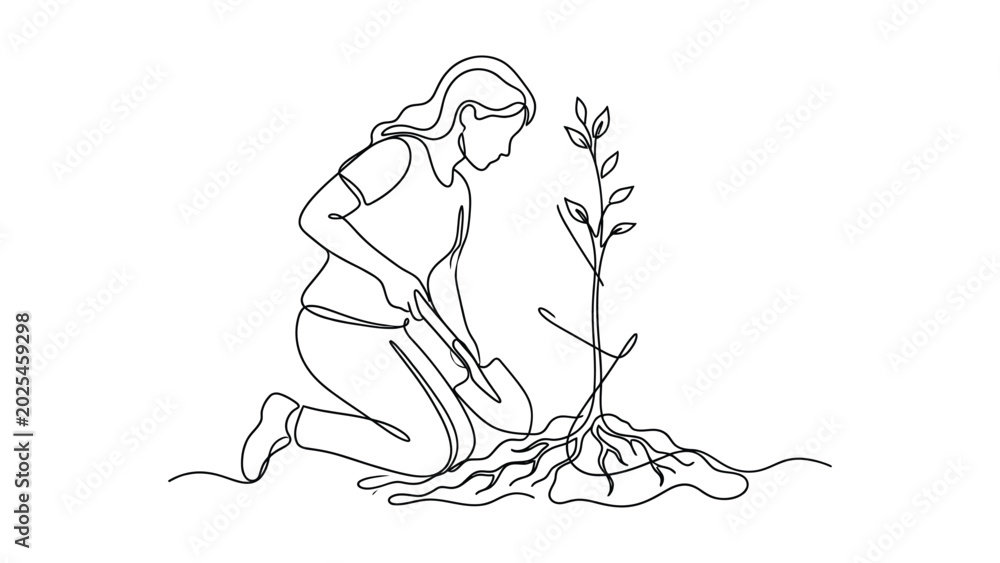 Obraz premium Woman planting a small tree outdoors.