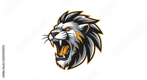 Tableau sur toile A fierce lion's head with an open mouth, sharp teeth, and glowing eyes, depicted in a stylized, aggressive manner