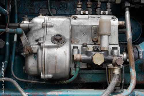 Old Diesel Engine Fuel Injection Pump Close Up
