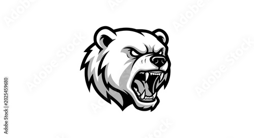 Bild auf Leinwand A fierce, snarling polar bear head logo in black and white, conveying aggression and power