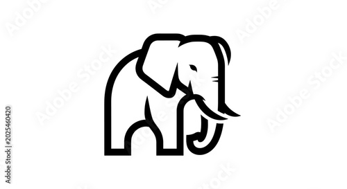 Foto A minimalist black and white line art illustration of an elephant with its trunk curled