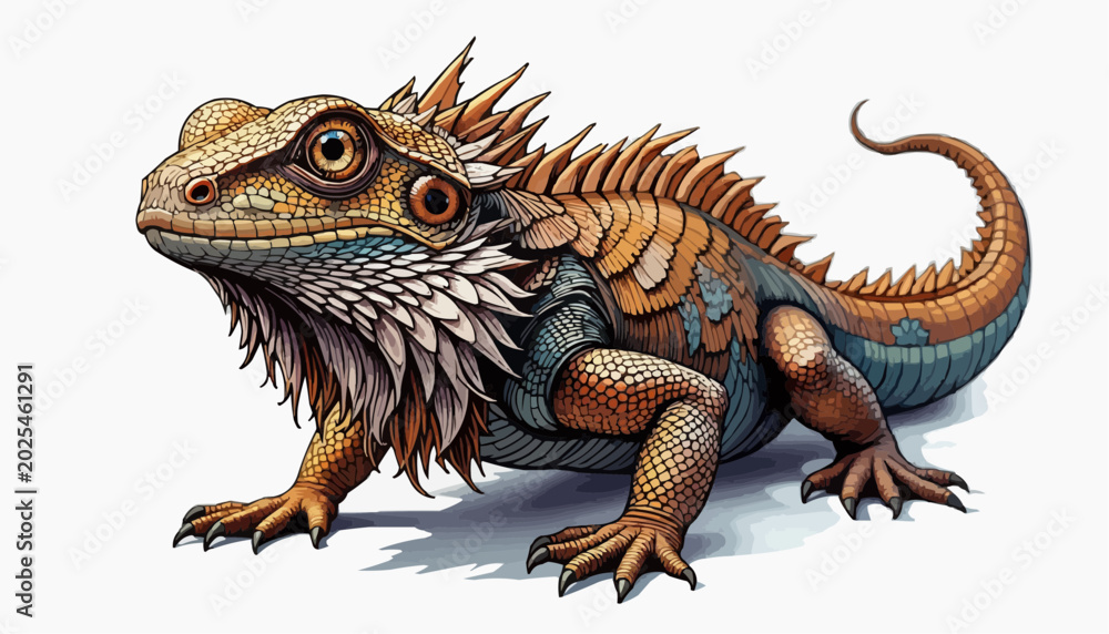 Fototapeta premium Bearded dragon vector art illustration, isolated on white background 