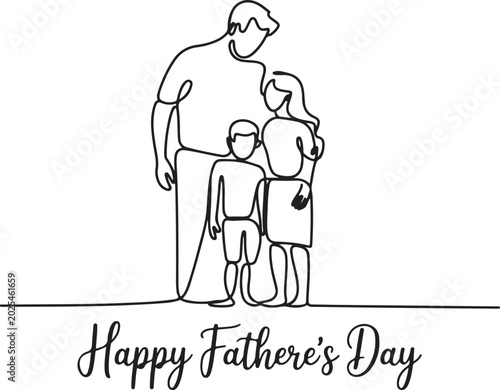 Father and children abstract line art with happy fathers day text