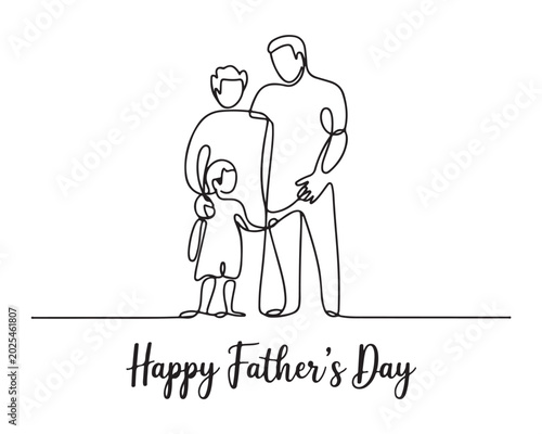 Father and children line art abstract happy fathers day