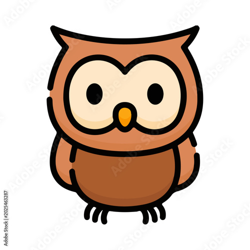 Cute happy sitting cartoon owl illustration