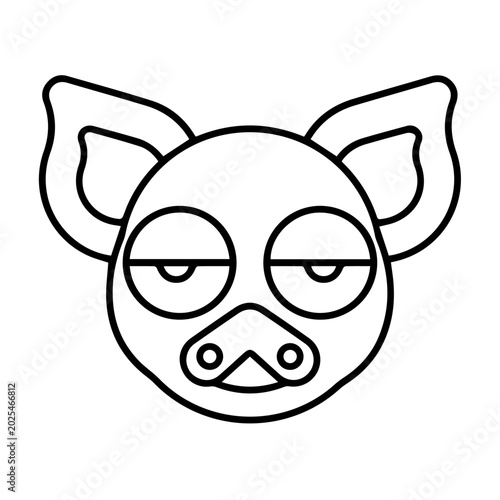 Sketch Silhouette Face Cute Pig Animal Stock Vector.