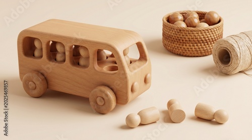 Eco Wooden Montessori Bus Toy with Shape Sorting Blocks for Kids
