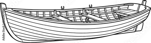 Traditional wooden rowboat seen from side perspective