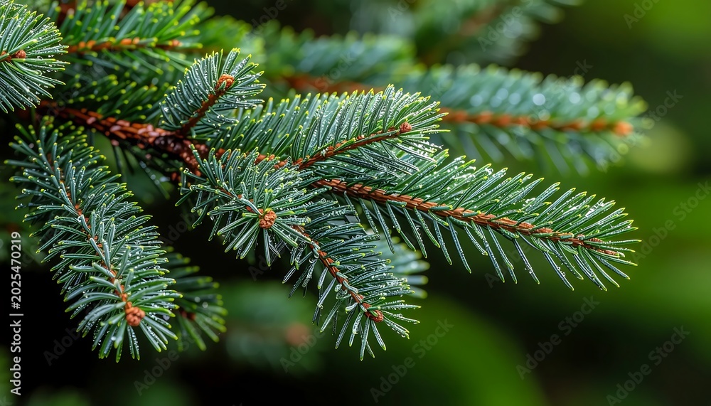 Fototapeta premium Close up of blue spruce pine tree needles on branch.