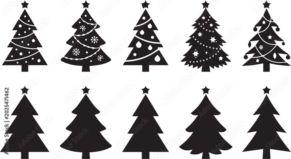 Obraz premium Black silhouette christmas tree collection vector graphics for holiday decorations