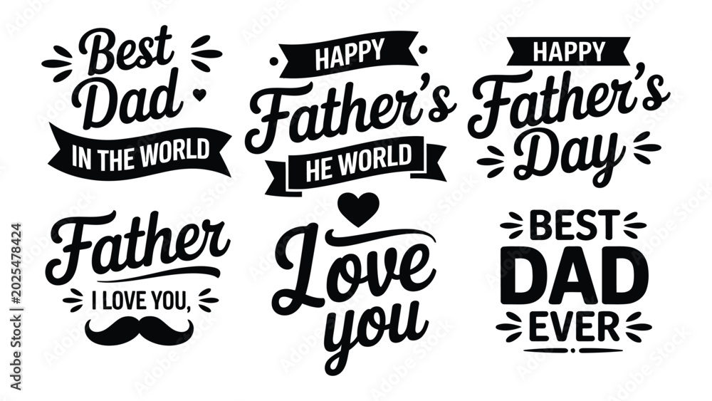 Fototapeta premium Father's day vintage style hand drawn text banners collection