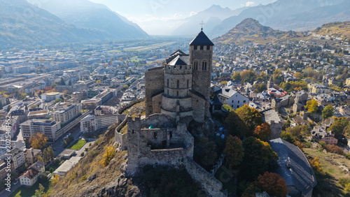 Tableau sur toile Aerial View of Valère Basilica in Sion, Valais, Switzerland