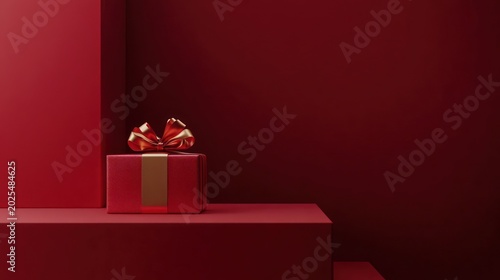 Red gift box on a tiered platform