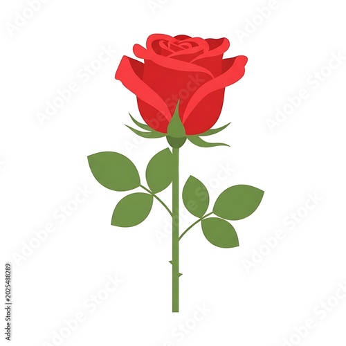 Single red rose flower vector illustration isolated on white