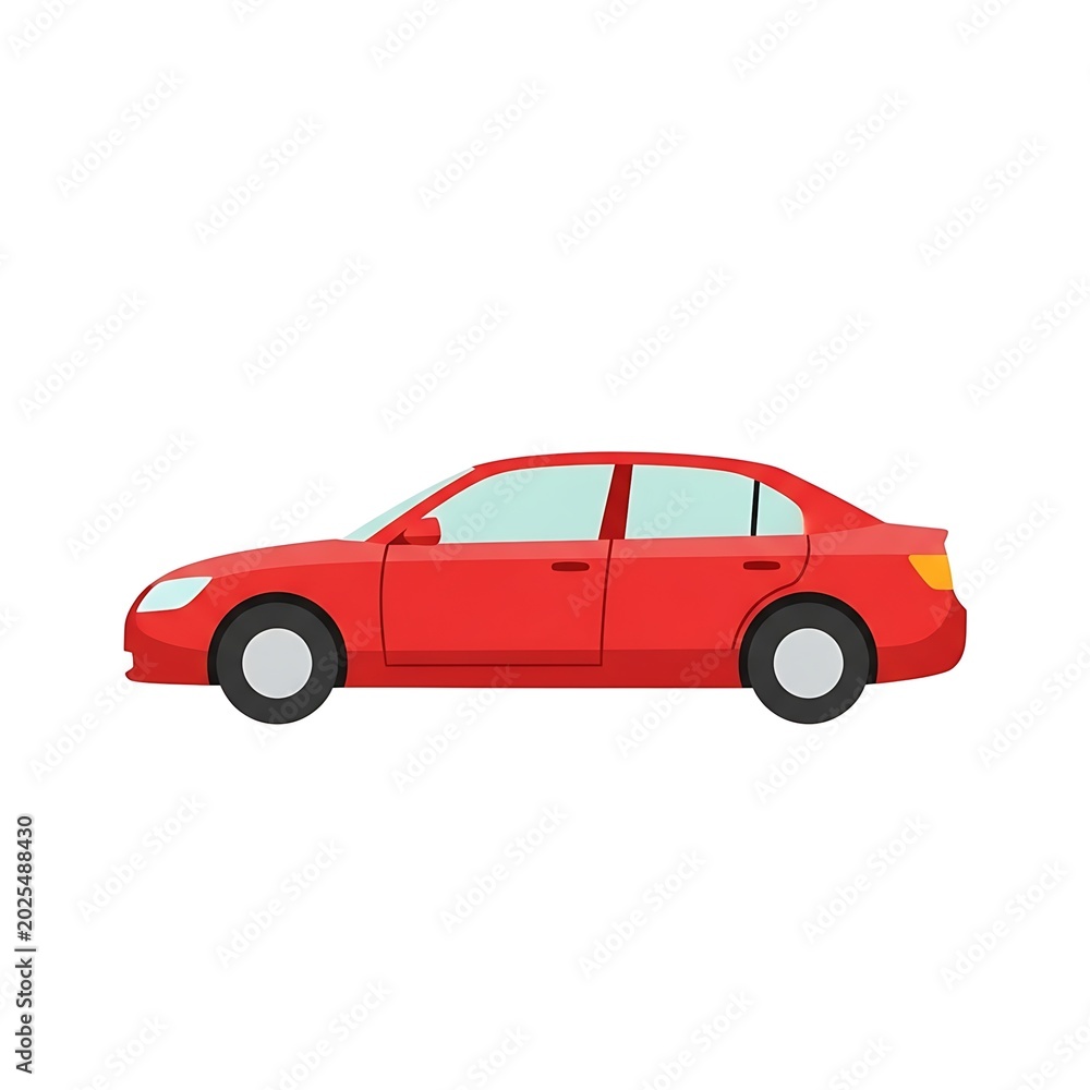 Fototapeta premium Red sedan car side view illustration isolated on white background