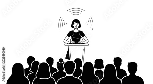 Konstfotografi Woman public speaker giving a speech at podium in front of audience